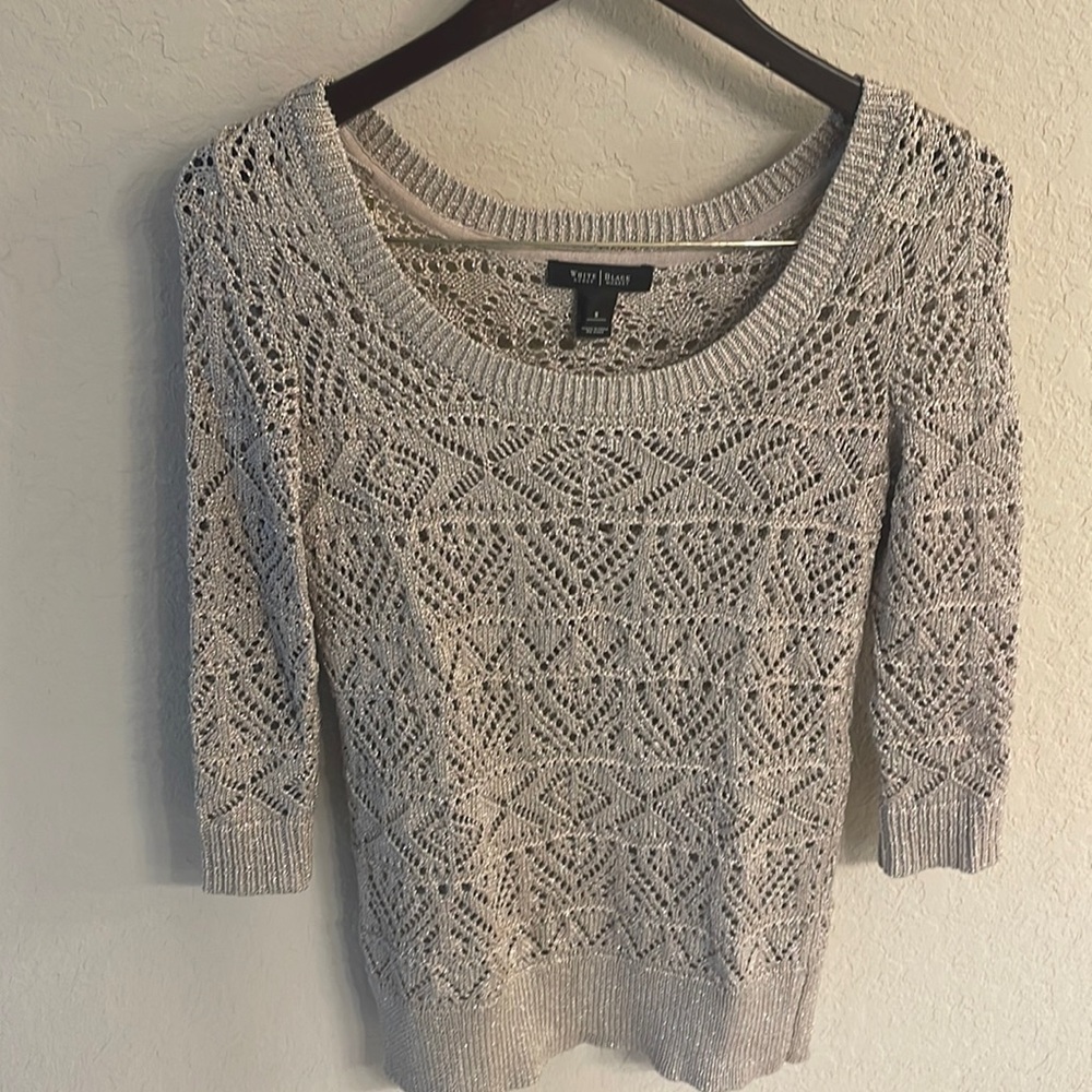 White House Black Market Gold Sweater, perfect for the holidays